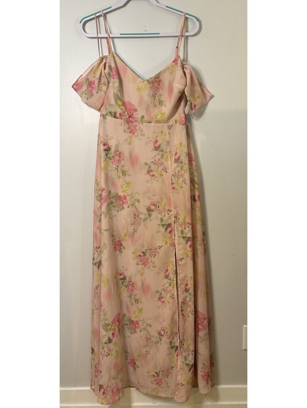 Birdy Grey Pink Floral Chiffon Convertible Flowy Dress Mother Of The Bride Med